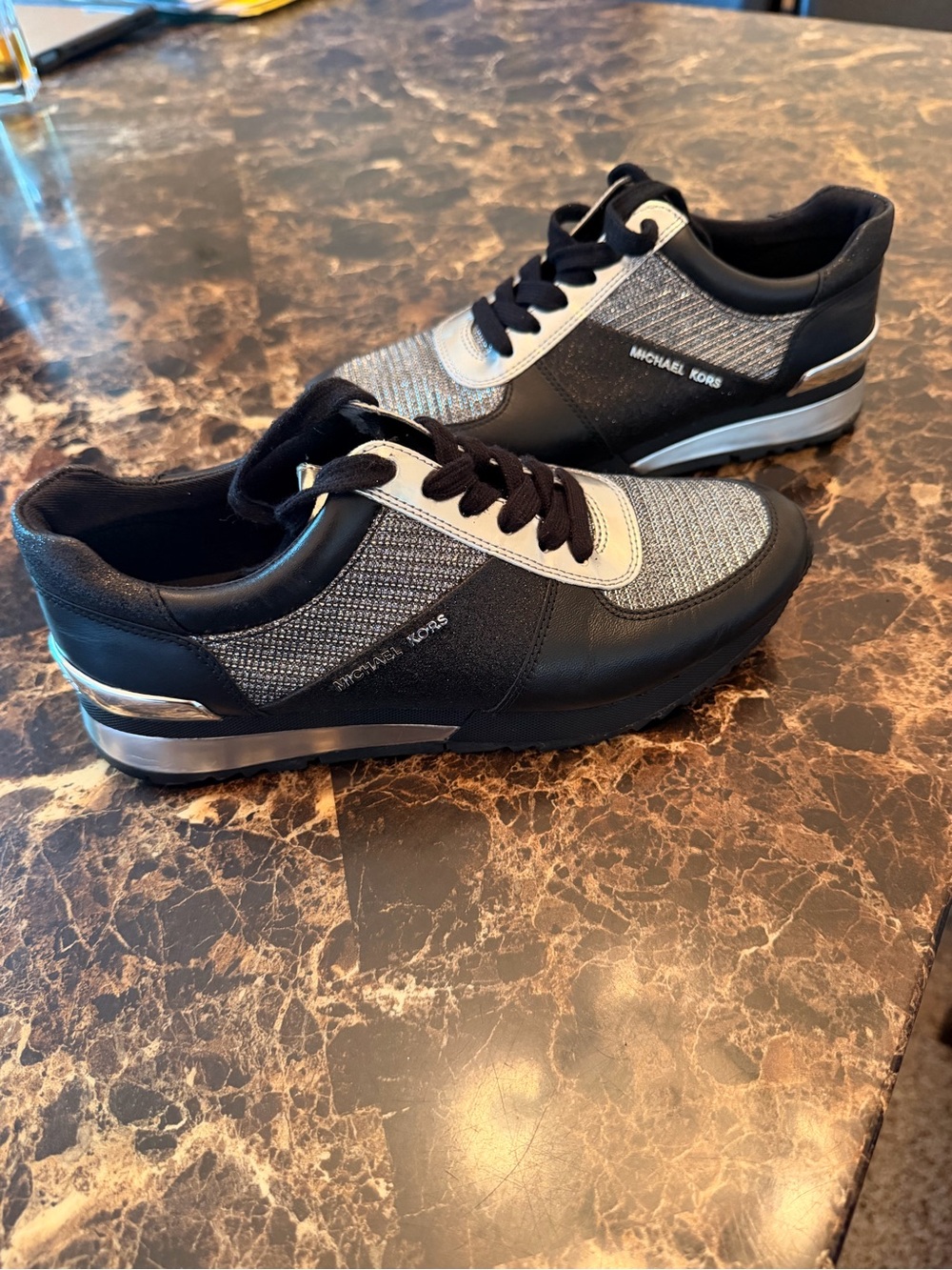 MICHAEL Michael KorsSneakers Size 6.5 Black Silver Glitter Athletic Shoes - Picture 5 of 6